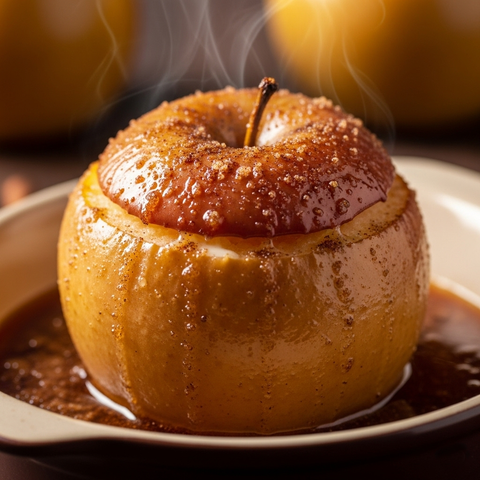 Dampfender frischer Bratapfel mit Karamell Sauce