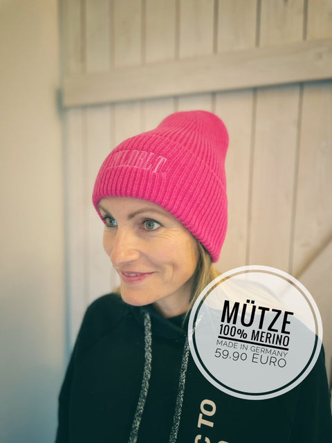 WILDBLUT® Mütze Pink - 100% Merinowolle - Hergestellt in Deutschland