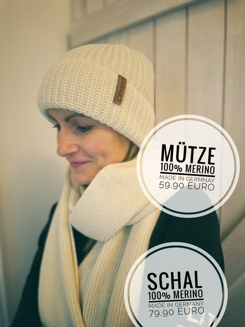 WILDBLUT® Mütze Beige - 100% Merinowolle - Hergestellt in Deutschland