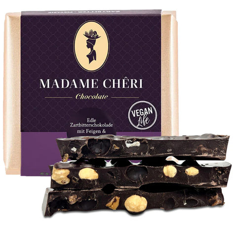 Zartbitter Schokolade mit Haselnuss & Feige (90g) Madame Cheri