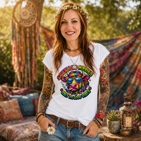 Damen T-Shirt - "Sauerland Hippies - Only the good Vibes" - 100 % Baumwolle
