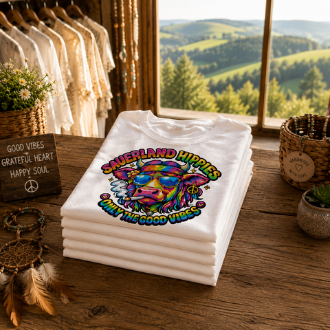 Damen T-Shirt - "Sauerland Hippies - Only the good Vibes" - 100 % Baumwolle