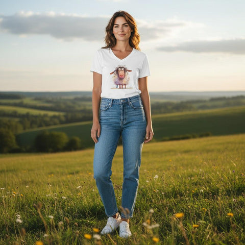Damen_T-Shirt_Schaf_V_Ausschnit-05 - WALDDESIGNERIN®