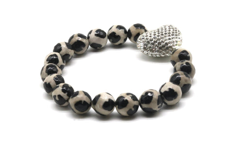 Perlenarmband Stone Heart Silver - Armband aus Stein und einem Herz mit silberner Strasssteinen