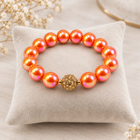 Perlenarmband in Orange mit Goldakzent – PEARLS®, Strahlend, modern & ausdrucksstark - WALDDESIGNERIN® 