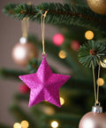 Metall Stern Anhänger Lila Glitter als Christbaumschmuck