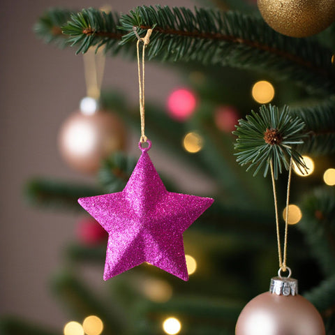 Metall Stern Anhänger Lila Glitter als Christbaumschmuck