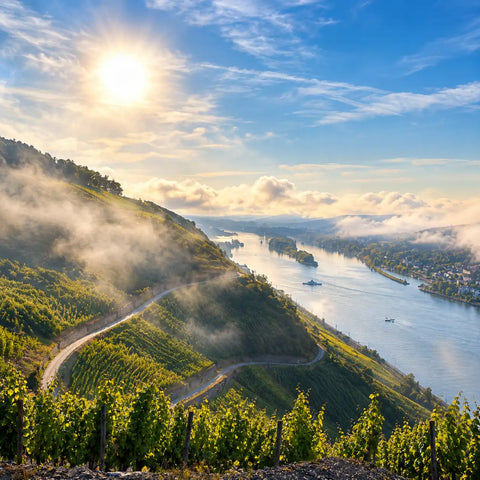 Panoramablick über Weinberge und Flusstal - Weingut Corvers Kauter - Oestrich Winkel Rheingau - WALDDESIGNERIN®