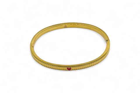 Eleganter Armreif Pinkes Herz, 14 Karat vergoldet