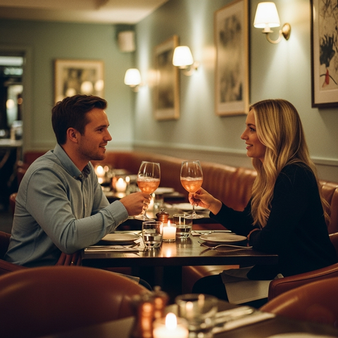 Bio Rosewein aus Frankreich - Paar sitzt am Tisch im Restaurant