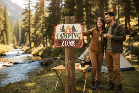 Blechschild Camping Zone – Rustikaler Charme für dein Outdoor-Abenteuer