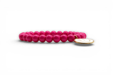 Pinkes Perlenarmband mit großem weißen Smiley Anhänger - Im Sauerland kaufen!