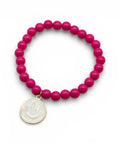Pinkes Perlenarmband mit großem weißen Smiley Anhänger - Im Sauerland kaufen!