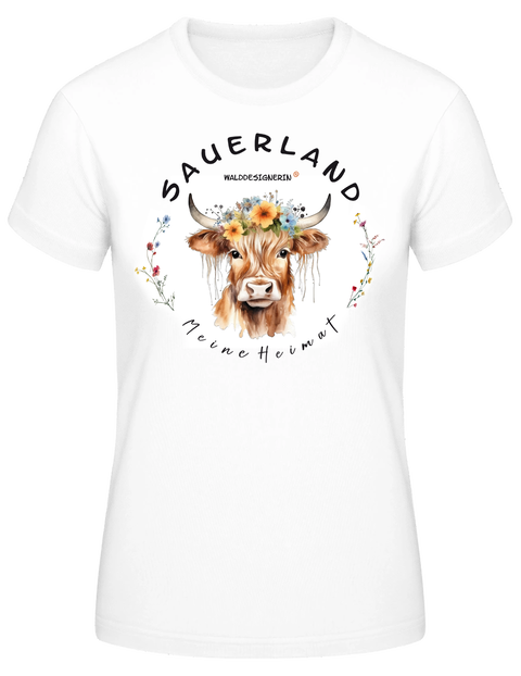 Damen T-Shirt mit Kuhmotiv und Sauerland meine Heimat Schriftzug