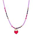 Day and Eve Halskette - Perlen mit Herzanhänger - Fuchsia