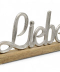 Eleganz trifft Gefühl: Aluminiumschild "Liebe" auf Holzfuß