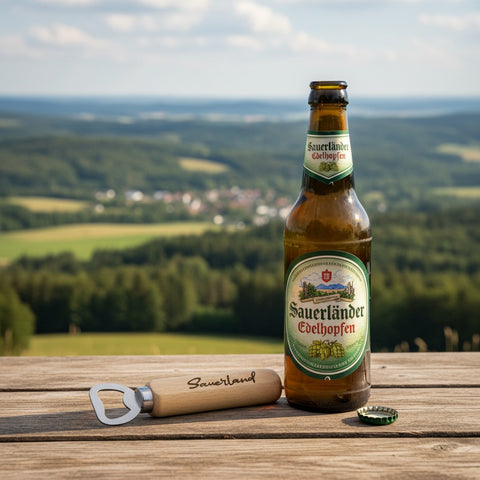 Flaschenöffner mit Gravur "Sauerland" aus Holz und Edelstahl - WALDDESIGNERIN® 