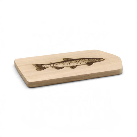 Buchenholz-Schneidebrettchen mit Bachforellen-Gravur - WALDDESIGNERIN®