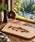 Buchenholz-Schneidebrettchen mit Bachforellen-Gravur - WALDDESIGNERIN®