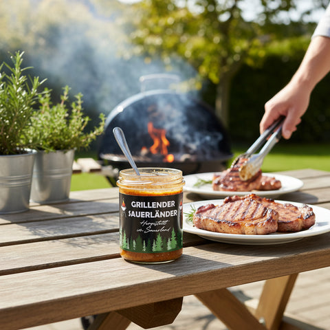 Grillender Sauerländer Barbecue Senf