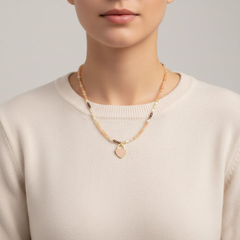 Day & Eve Halskette - Perlen mit Herzanhänger - Braun-Beige