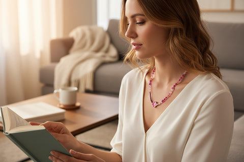 Day & Eve Halskette - Perlen mit Kleeblattanhänger - Pink - Im Sauerland kaufen