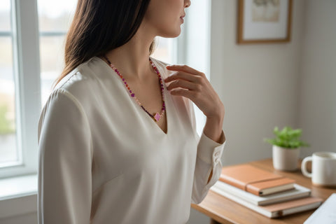 Day & Eve Halskette - Perlen mit Kleeblattanhänger - Pink - Im Sauerland kaufen