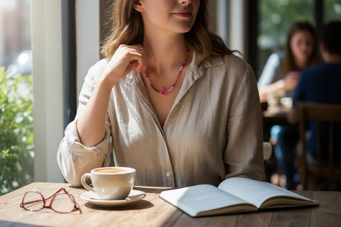 Day & Eve Halskette - Perlen mit Kleeblattanhänger - Pink - Im Sauerland kaufen