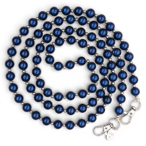Telefonkette / Handykette XXL - 10 mm Perlen - Navy-Silber