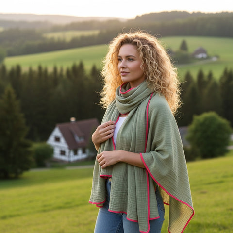 Musselinschal / Dreieckstuch XXL – Handgenäht im Sauerland