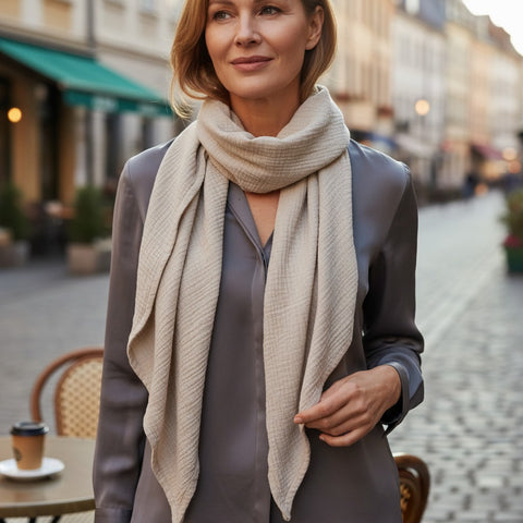 Musselinschal / Dreieckstuch XXL in Beige - WALDDESIGNERIN® 