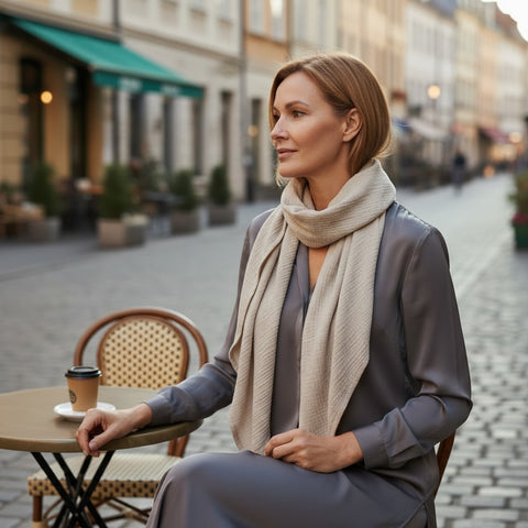 Musselinschal / Dreieckstuch XXL in Beige - WALDDESIGNERIN® 