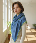 Musselinschal / Dreieckstuch XXL - Blau / Neongrün – Handgefertigt im Sauerland
