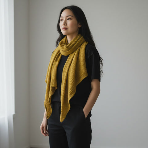 Musselinschal / Dreieckstuch XXL - Curry – Handgefertigt im Sauerland