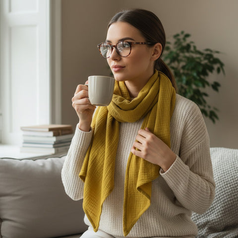 Musselinschal / Dreieckstuch XXL - Curry – Handgefertigt im Sauerland