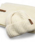 Hochwertiges Set aus Strickmütze und Schal  aus 100 % feinster Merinowolle, gefertigt in Deutschland. Farbe Beige