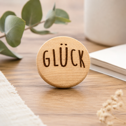 Kühlschrankmagnet Holz rund "Glück"