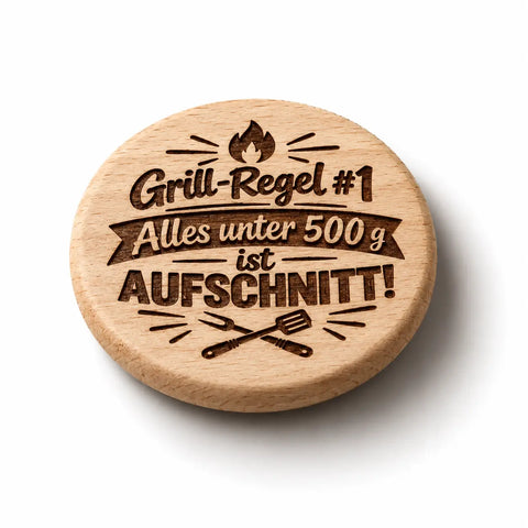 Kühlschrankmagnet aus Holz "Grillregel #1 - Alles unter 500 Gramm ist Aufschnitt" - WALDDESIGNERIN® 