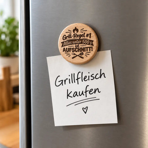 Kühlschrankmagnet aus Holz "Grillregel #1 - Alles unter 500 Gramm ist Aufschnitt" - WALDDESIGNERIN® 