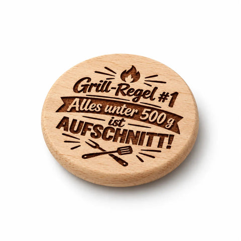 Kühlschrankmagnet aus Holz "Grillregel #1 - Alles unter 500 Gramm ist Aufschnitt" - WALDDESIGNERIN® 
