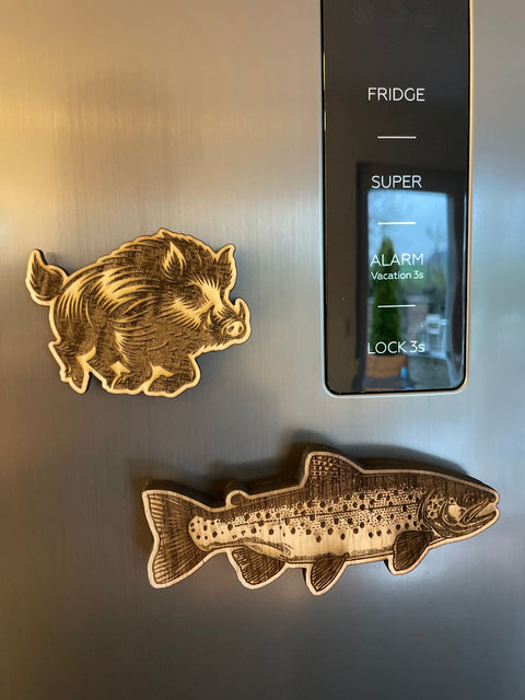 Kühlschrankmagnet Forelle aus Holz - Extra Stark - Hergestellt im Sauerland