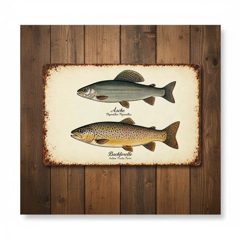 Blechschild Äsche & Bachforelle - Fliegenfischen - WALDDESIGNERIN® 