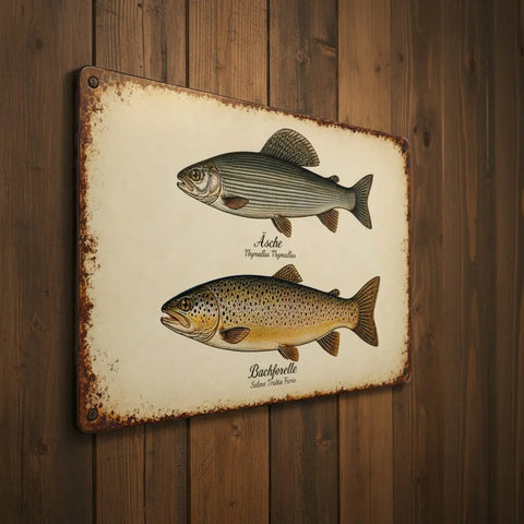 Blechschild Äsche & Bachforelle - Fliegenfischen - WALDDESIGNERIN® 