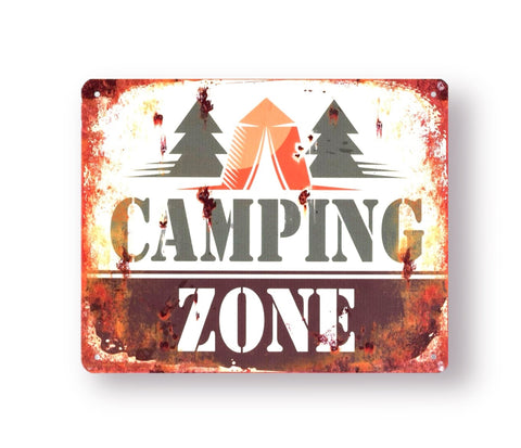 Blechschild Camping Zone – Rustikaler Charme für dein Outdoor-Abenteuer