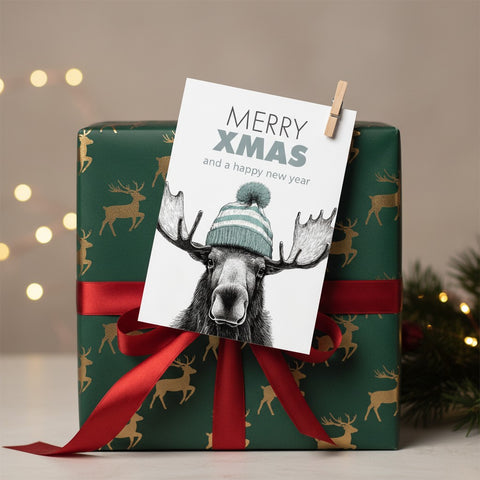 Weihnachtskarte Elch mit Mütze "Mini"
