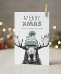 Weihnachtskarte Elch mit Mütze "Mini" - Merry Xmas and a Happy New Year - Kleine Weihnachtskarte mit winterlichem Elchmotiv - WALDDESIGNERIN® 