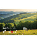 Wunderschöne Postkarte mit dem Motiv "Kuh - Grüße aus dem Sauerland"