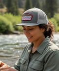 SAGE Patch Trucker Hat - Baseball Cap - Charcoal-Rainbow Trout