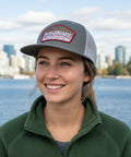 SAGE Patch Trucker Hat - Baseball Cap - Charcoal-Rainbow Trout