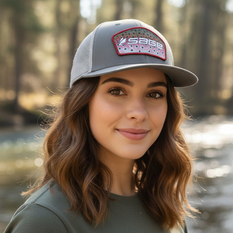 SAGE Patch Trucker Hat - Baseball Cap - Charcoal-Rainbow Trout